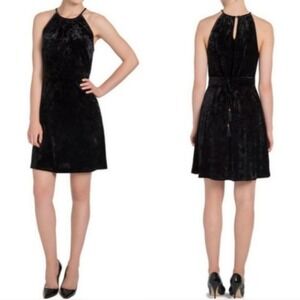 Lysse Willa Black Crushed Velvet Halter Mini Dress Extra Large New